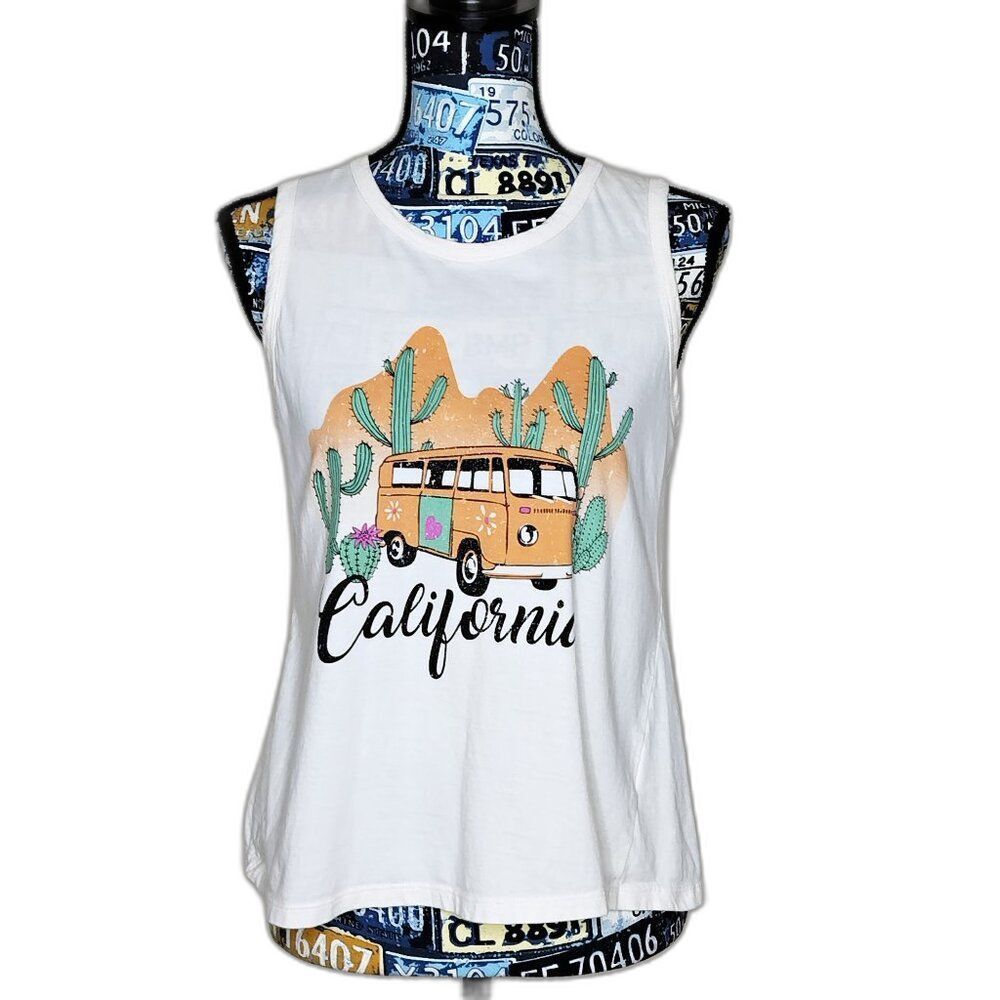 VIBE N' California VW Hippie Bus Tank Top Boho Split Crossover Back Retro Sz M